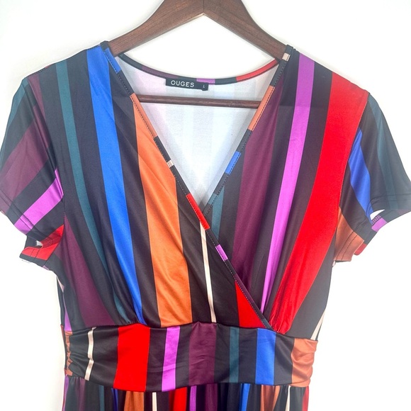 Striped Multicolor V-Neck Maxi‎ Dress Size Large - Picture 3 of 8